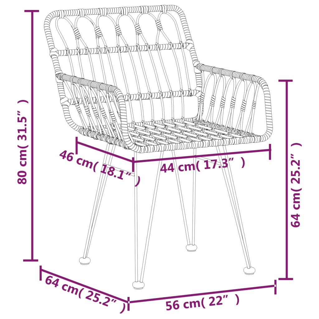 Sedie da Giardino 2pz con Braccioli 56x64x80 cm Rattan PE - homemem39