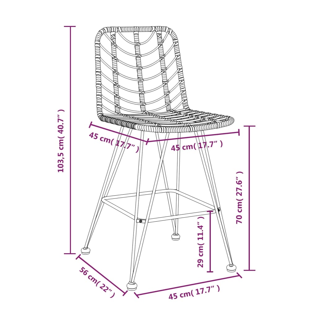 Sgabelli da Bar 2 pz 45x56x103,5 cm Rattan PE e Acciaio - homemem39