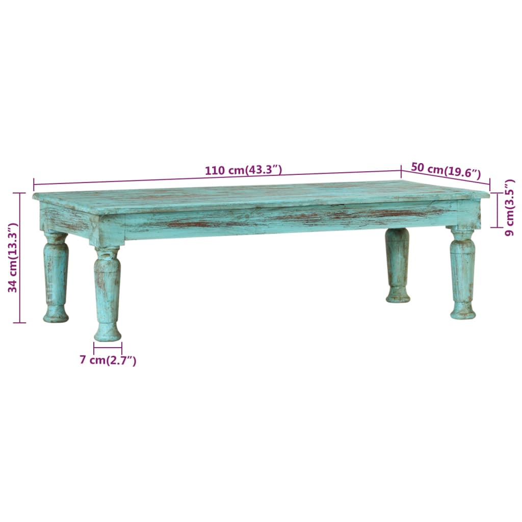 Tavolino da Salotto 110x50x34 cm in Legno Massello di Recupero - homemem39