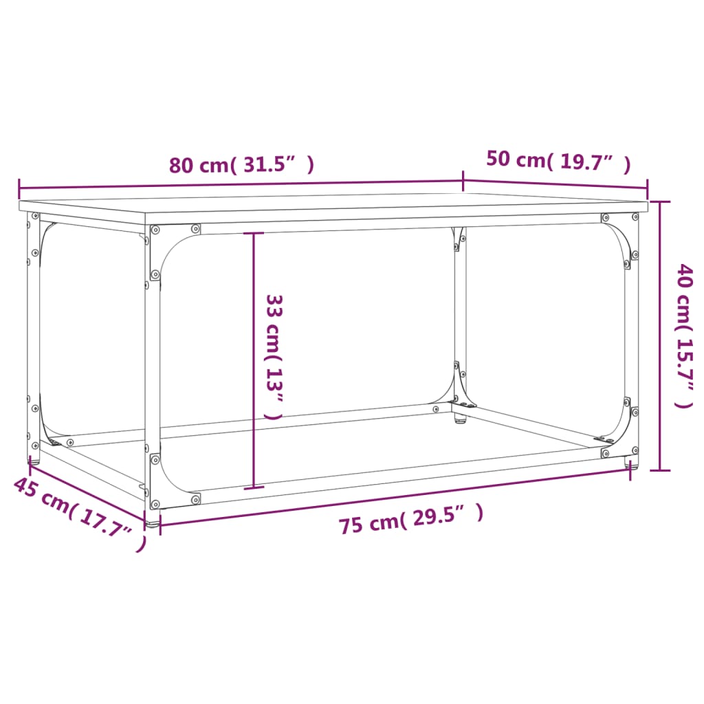 Tavolino Rovere Marrone 80x50x40cm in Legno Multistrato e Ferro - homemem39