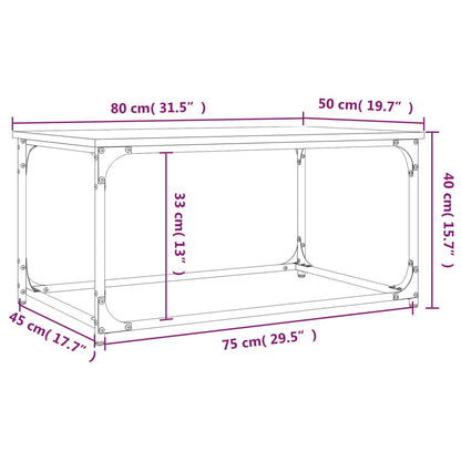 Tavolino Rovere Marrone 80x50x40cm in Legno Multistrato e Ferro - homemem39