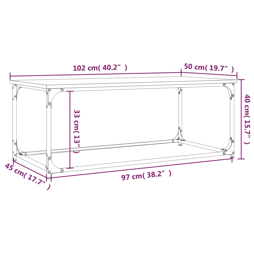 Tavolino Rovere Sonoma 102x50x40 cm Legno Multistrato e Ferro - homemem39