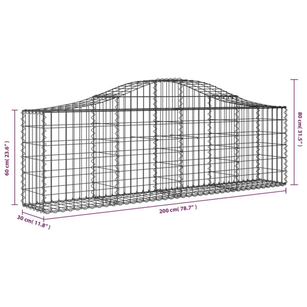 Cesti Gabbioni ad Arco 3 pz 200x30x60/80 cm Ferro Zincato - homemem39