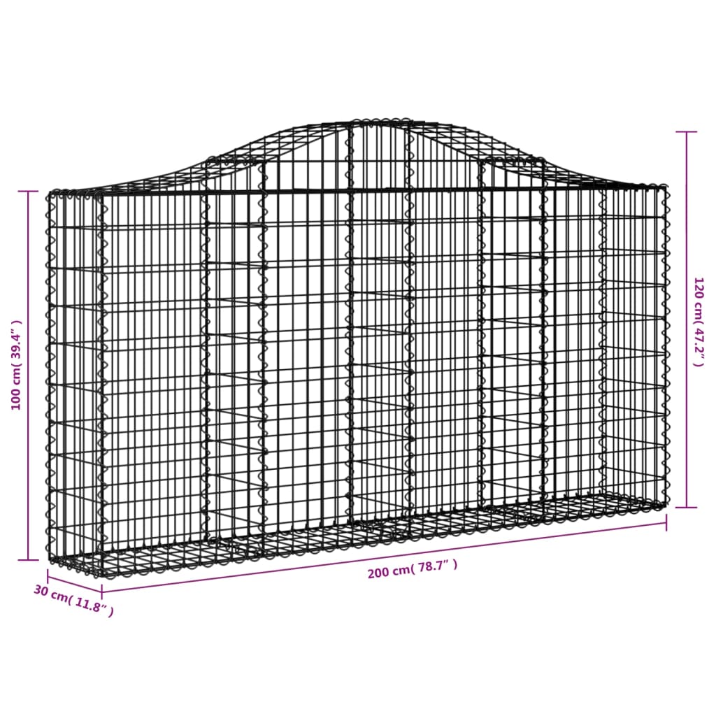 Cesti Gabbioni ad Arco 2 pz 200x30x100/120 cm Ferro Zincato - homemem39