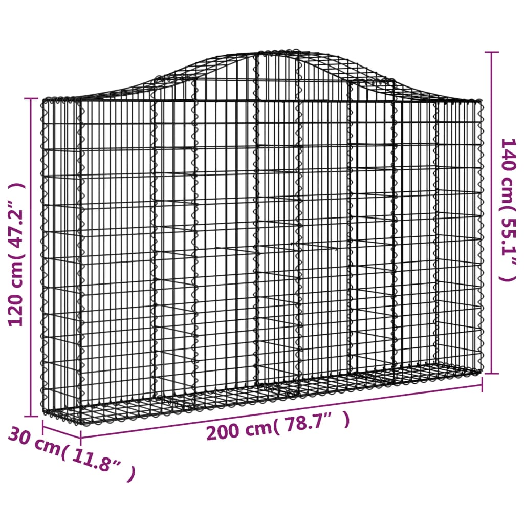 Cesti Gabbioni ad Arco 2 pz 200x30x120/140 cm Ferro Zincato - homemem39