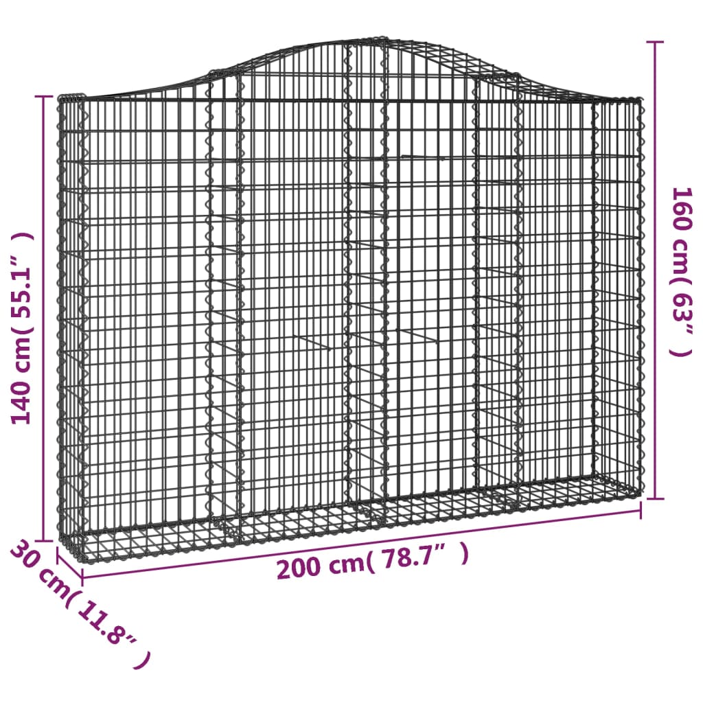 Cesti Gabbioni ad Arco 4 pz 200x30x140/160 cm Ferro Zincato - homemem39