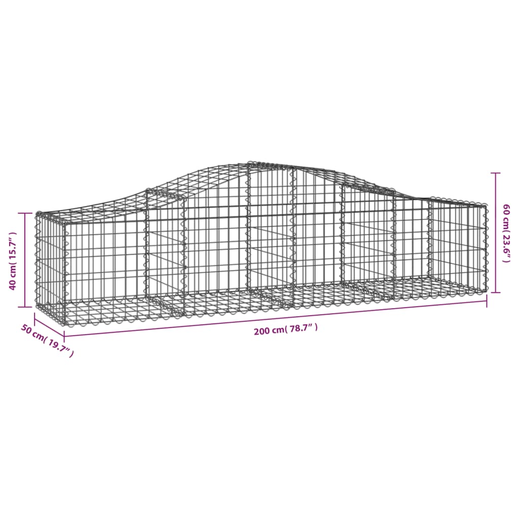 Cesti Gabbioni ad Arco 2 pz 200x50x40/60 cm Ferro Zincato - homemem39