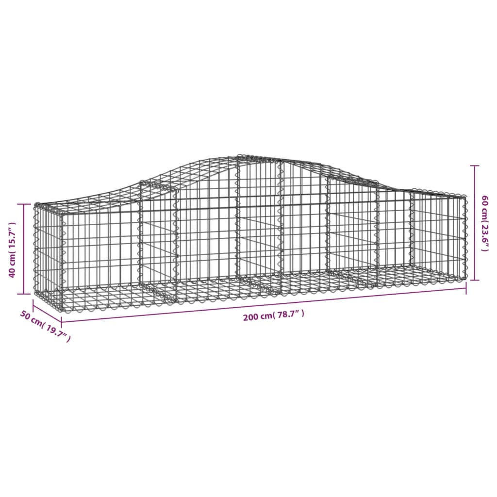 Cesti Gabbioni ad Arco 3 pz 200x50x40/60 cm Ferro Zincato - homemem39