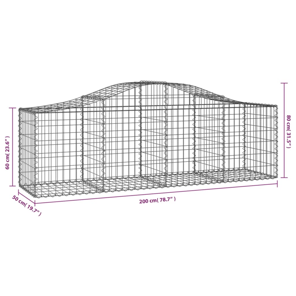 Cesti Gabbioni ad Arco 3 pz 200x50x60/80 cm Ferro Zincato - homemem39