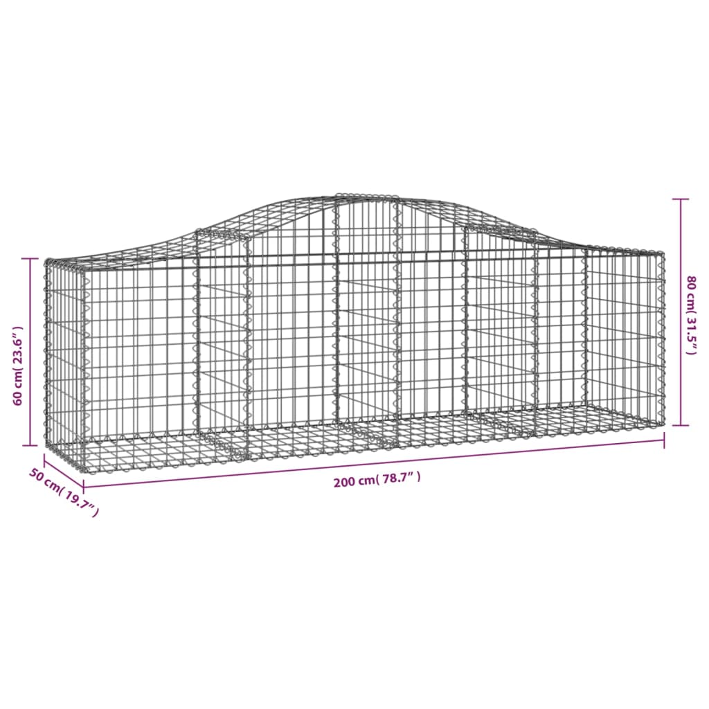 Cesti Gabbioni ad Arco 4 pz 200x50x60/80 cm Ferro Zincato - homemem39