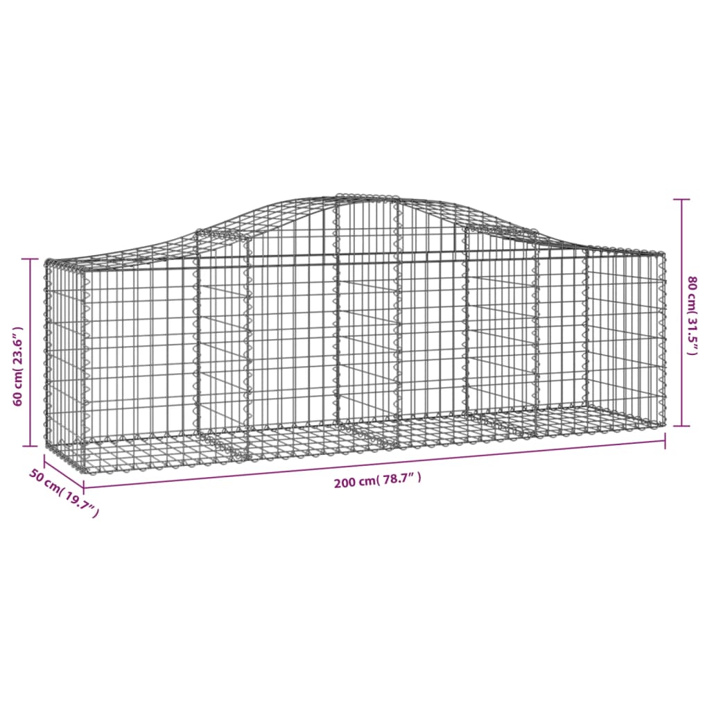 Cesti Gabbioni ad Arco 14 pz 200x50x60/80 cm Ferro Zincato - homemem39