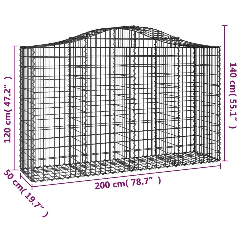 Cesti Gabbioni ad Arco 2 pz 200x50x120/140 cm Ferro Zincato - homemem39