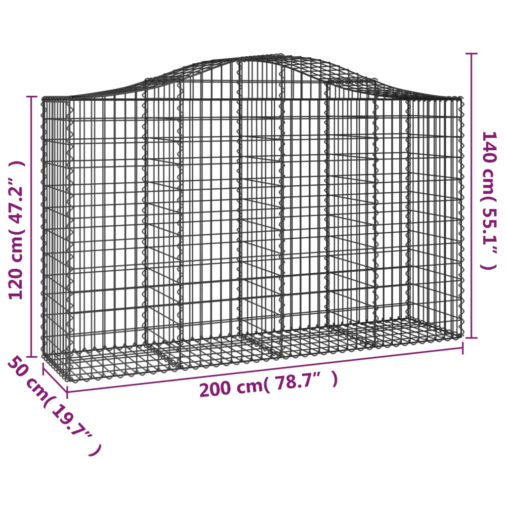 Cesti Gabbioni ad Arco 4 pz 200x50x120/140 cm Ferro Zincato - homemem39