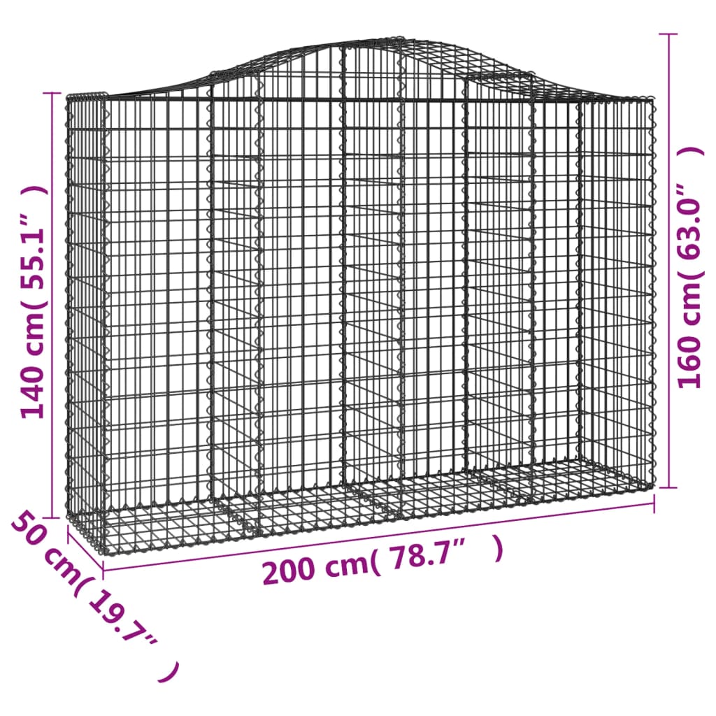 Cesti Gabbioni ad Arco 3 pz 200x50x140/160 cm Ferro Zincato - homemem39