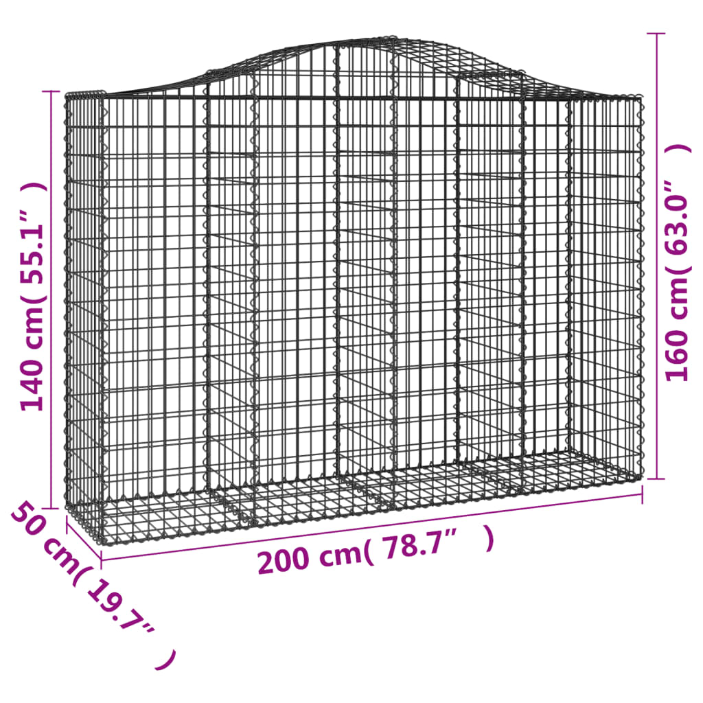 Cesti Gabbioni ad Arco 8 pz 200x50x140/160 cm Ferro Zincato - homemem39