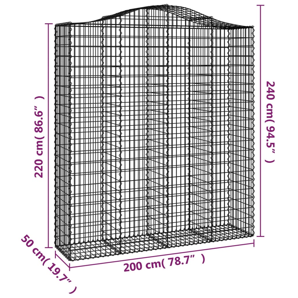 Cesti Gabbioni ad Arco 3 pz 200x50x220/240 cm Ferro Zincato - homemem39