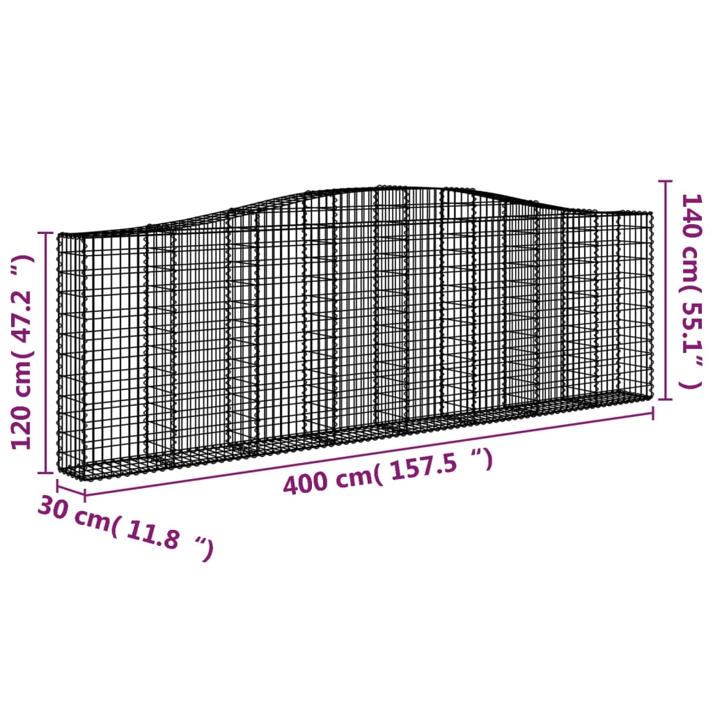 Cesti Gabbioni ad Arco 2 pz 400x30x120/140 cm Ferro Zincato - homemem39