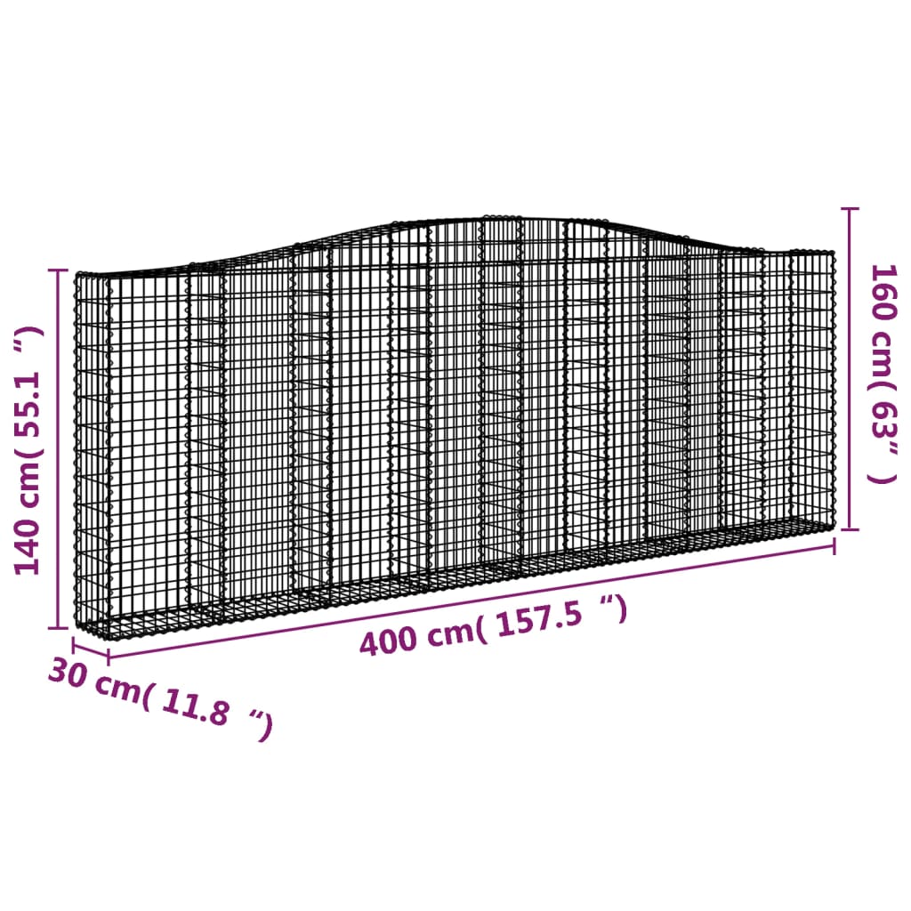 Cesti Gabbioni ad Arco 2 pz 400x30x140/160 cm Ferro Zincato - homemem39