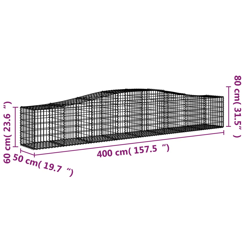 Cesti Gabbioni ad Arco 2 pz 400x50x60/80 cm Ferro Zincato - homemem39