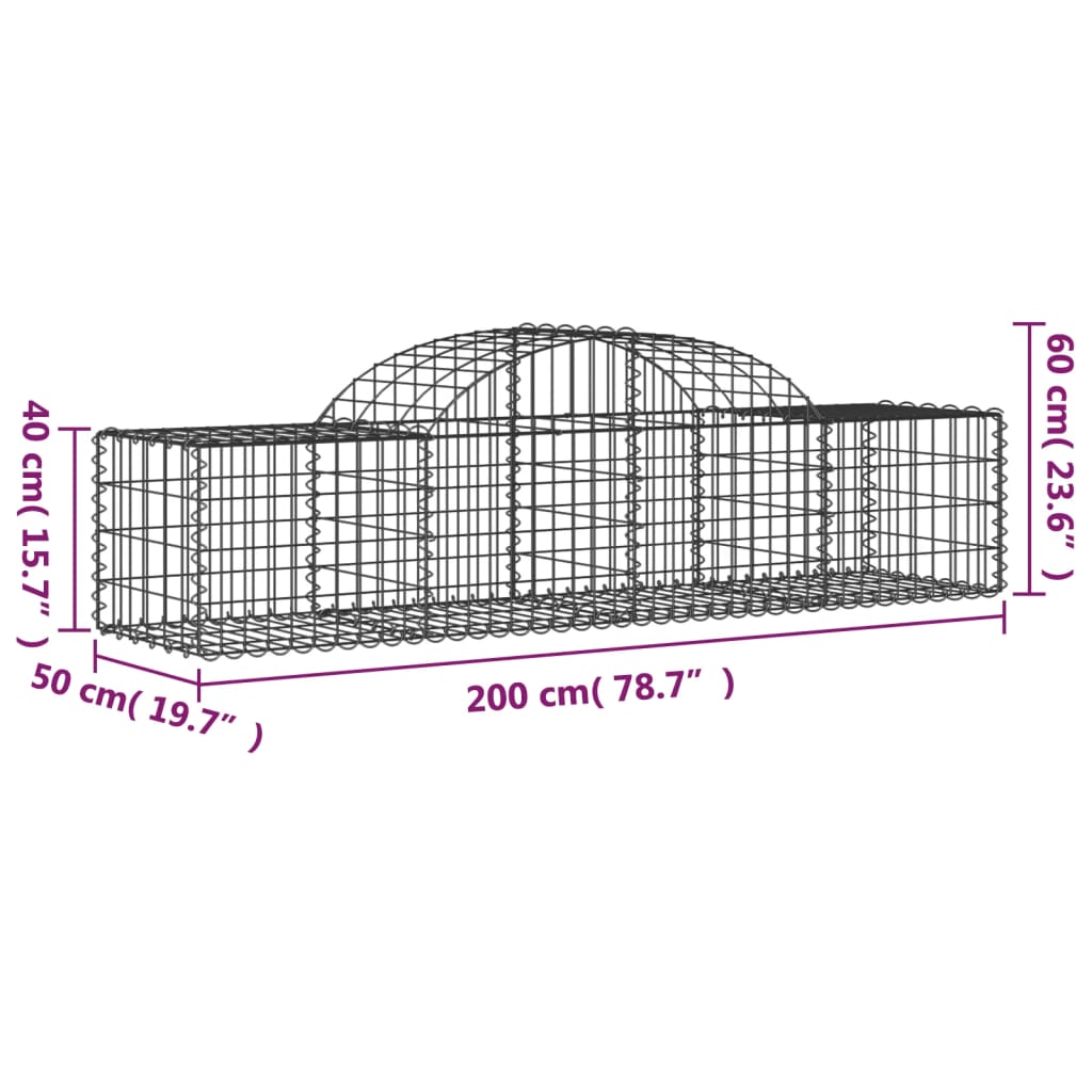 Cesti Gabbioni ad Arco 2 pz 200x50x40/60 cm Ferro Zincato - homemem39