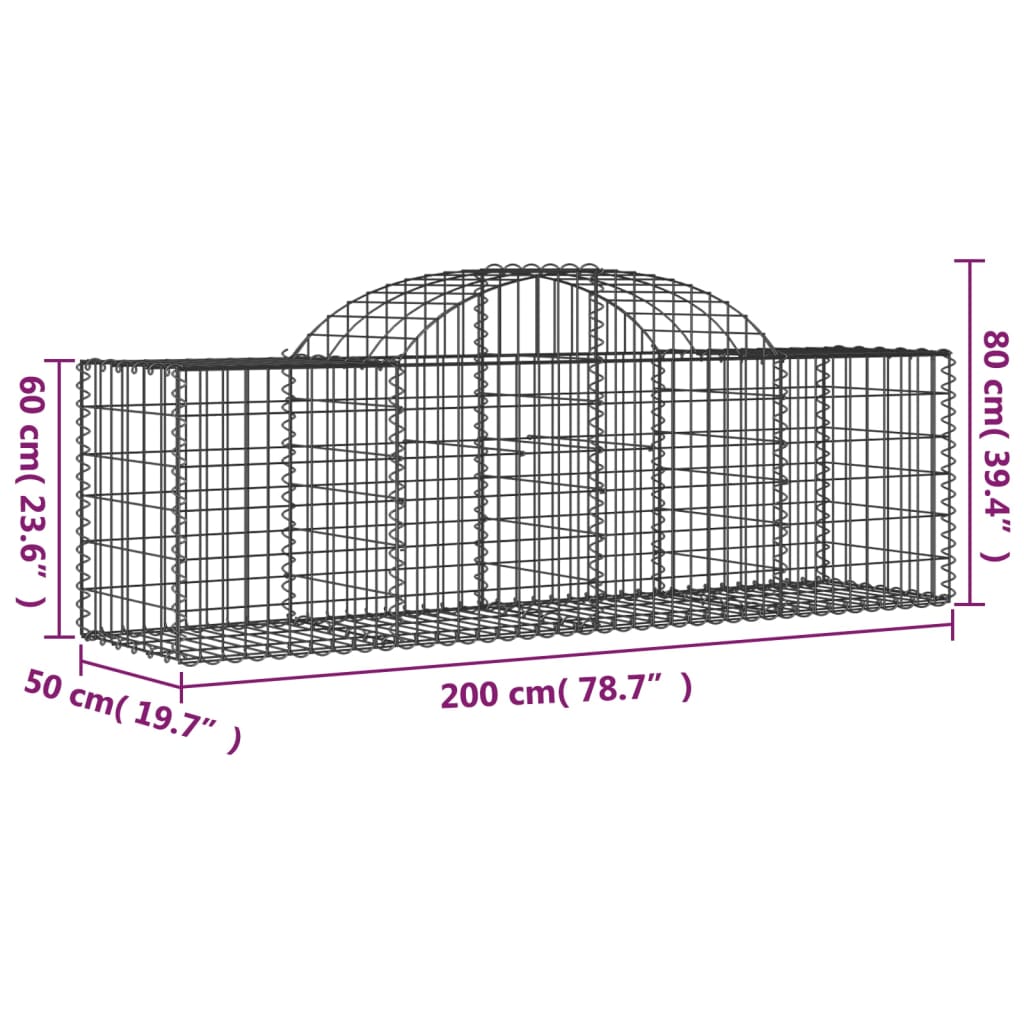 Cesti Gabbioni ad Arco 5 pz 200x50x60/80 cm Ferro Zincato - homemem39