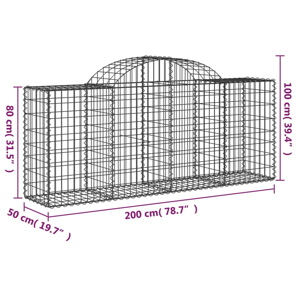 Cesti Gabbioni ad Arco 2 pz 200x50x80/100 cm Ferro Zincato - homemem39