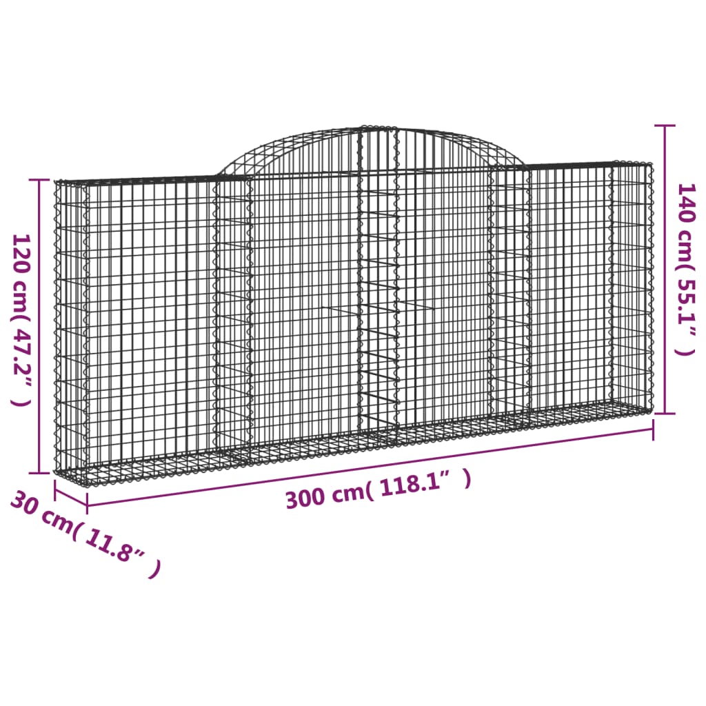 Cesti Gabbioni ad Arco 2 pz 300x30x120/140 cm Ferro Zincato - homemem39