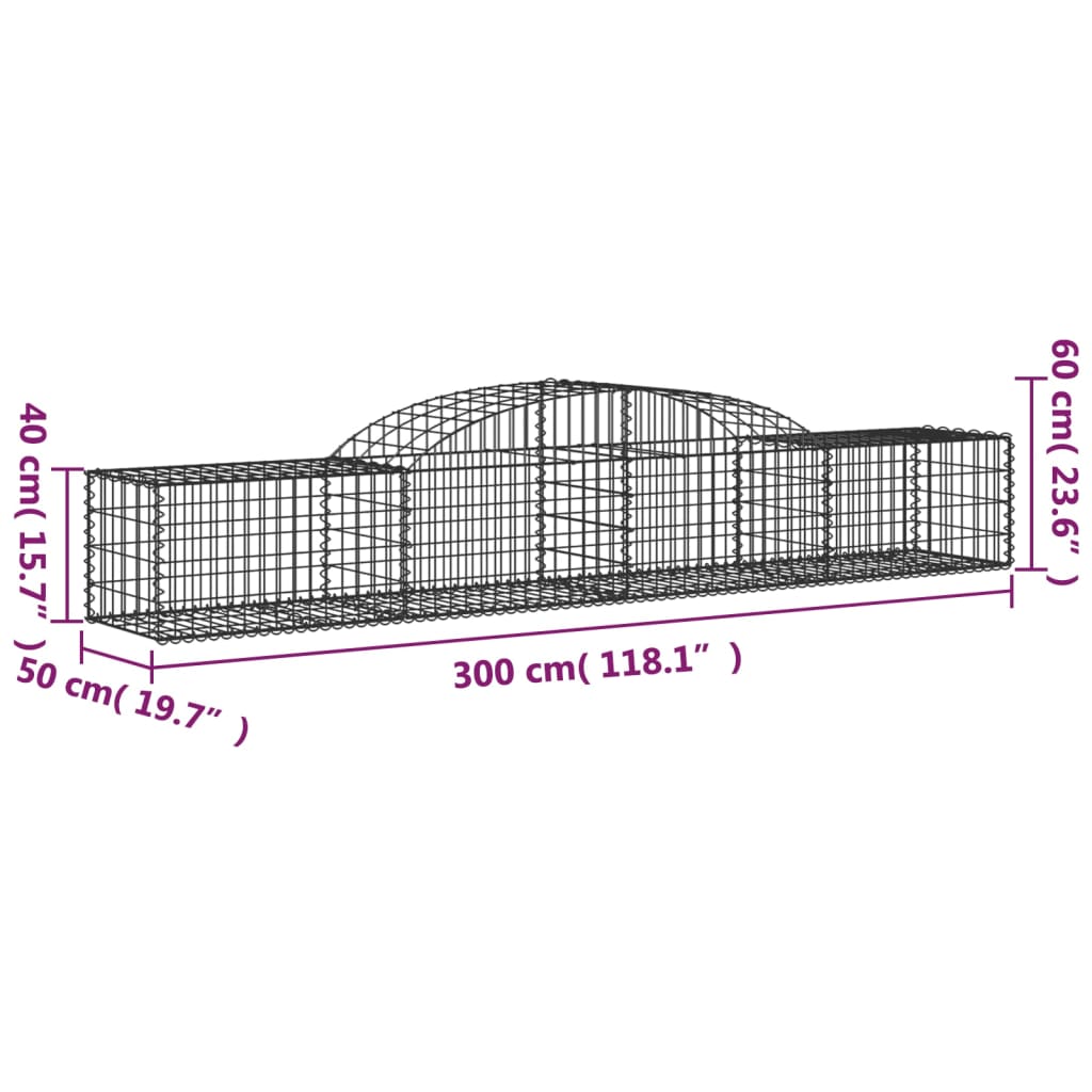 Cesti Gabbioni ad Arco 3 pz 300x50x40/60 cm Ferro Zincato - homemem39