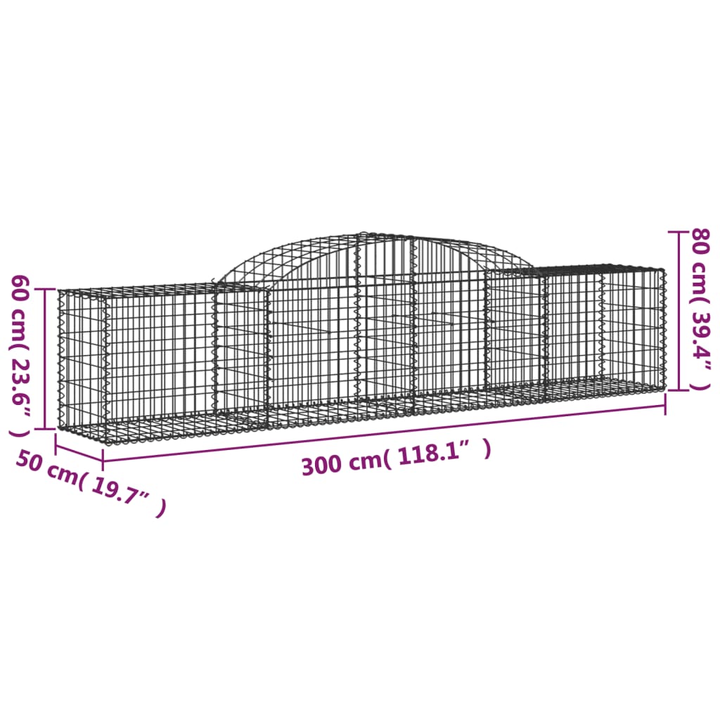 Cesti Gabbioni ad Arco 7 pz 300x50x60/80 cm Ferro Zincato - homemem39