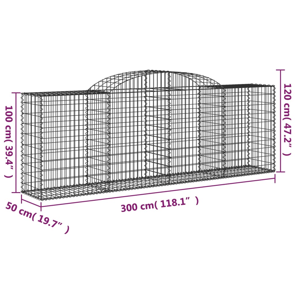 Cesti Gabbioni ad Arco 3 pz 300x50x100/120 cm Ferro Zincato - homemem39