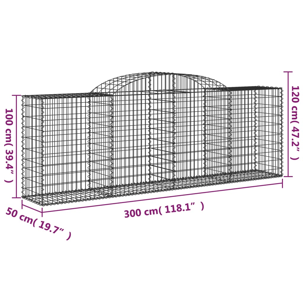 Cesti Gabbioni ad Arco 4 pz 300x50x100/120 cm Ferro Zincato - homemem39