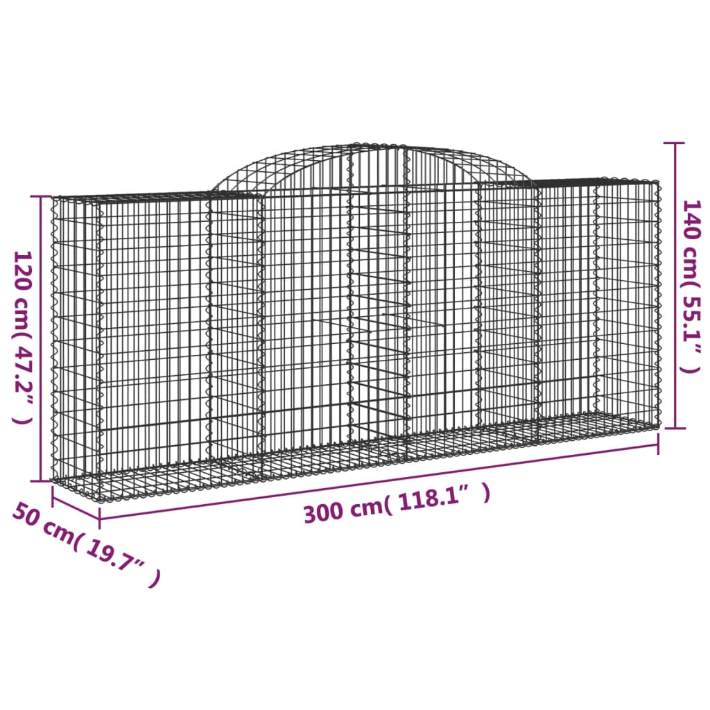 Cesti Gabbioni ad Arco 3 pz 300x50x120/140 cm Ferro Zincato - homemem39