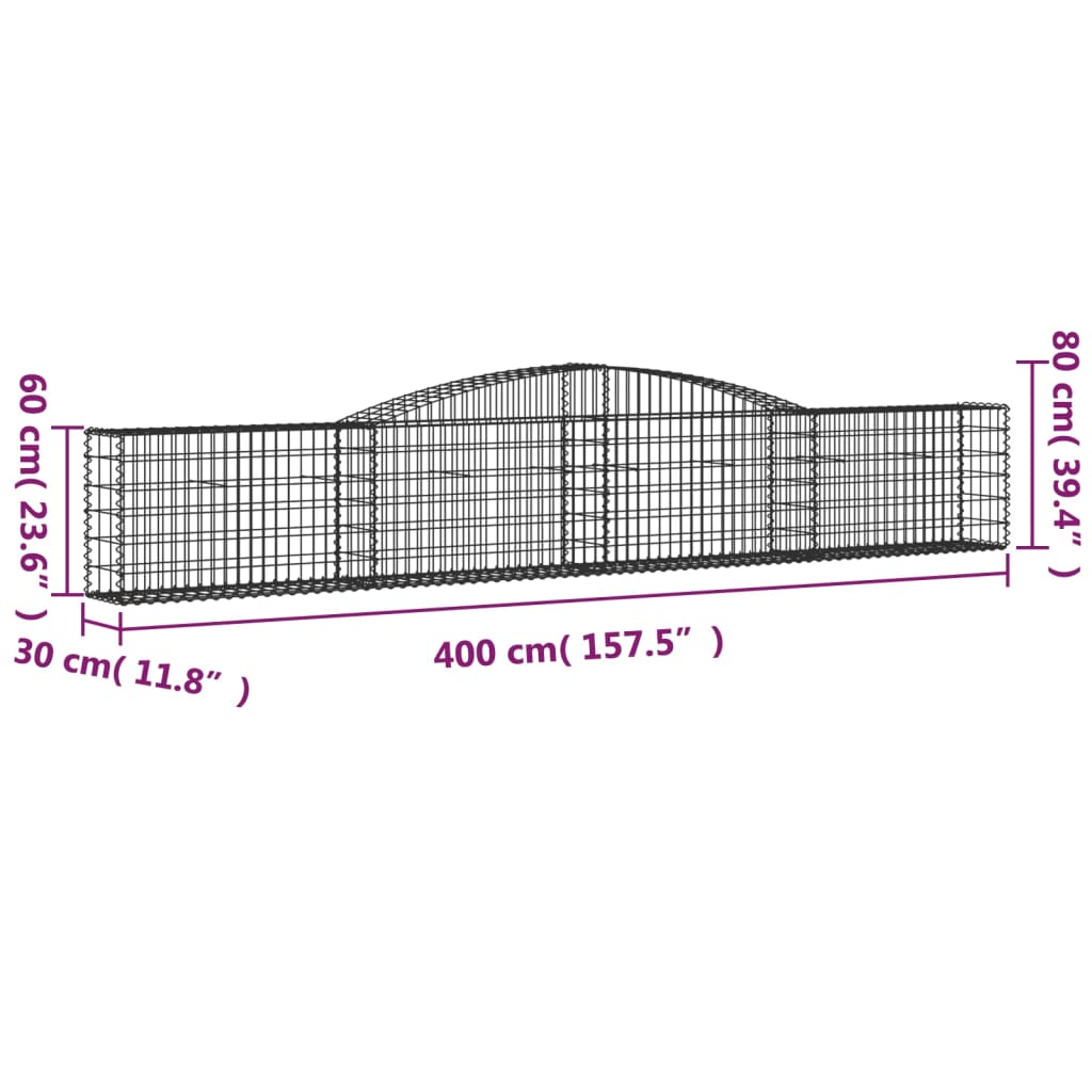 Cesti Gabbioni ad Arco 3 pz 400x30x60/80 cm Ferro Zincato - homemem39