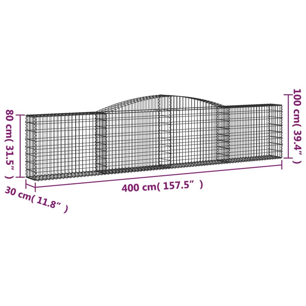 Cesti Gabbioni ad Arco 2 pz 400x30x80/100 cm Ferro Zincato - homemem39