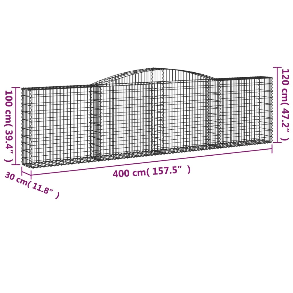 Cesti Gabbioni ad Arco 2pz 400x30x100/120 cm Ferro Zincato - homemem39