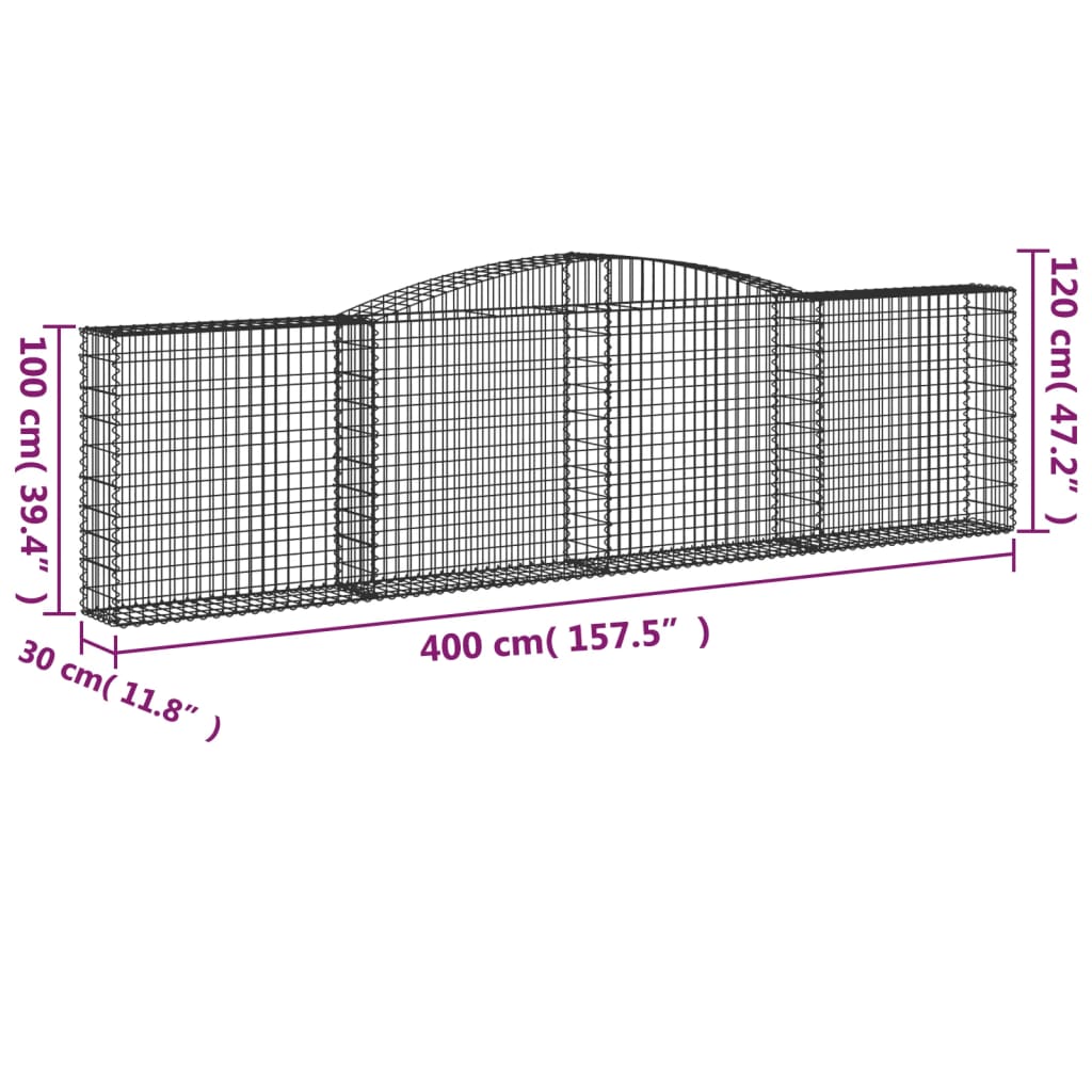 Cesti Gabbioni ad Arco 3 pz 400x30x100/120 cm Ferro Zincato - homemem39