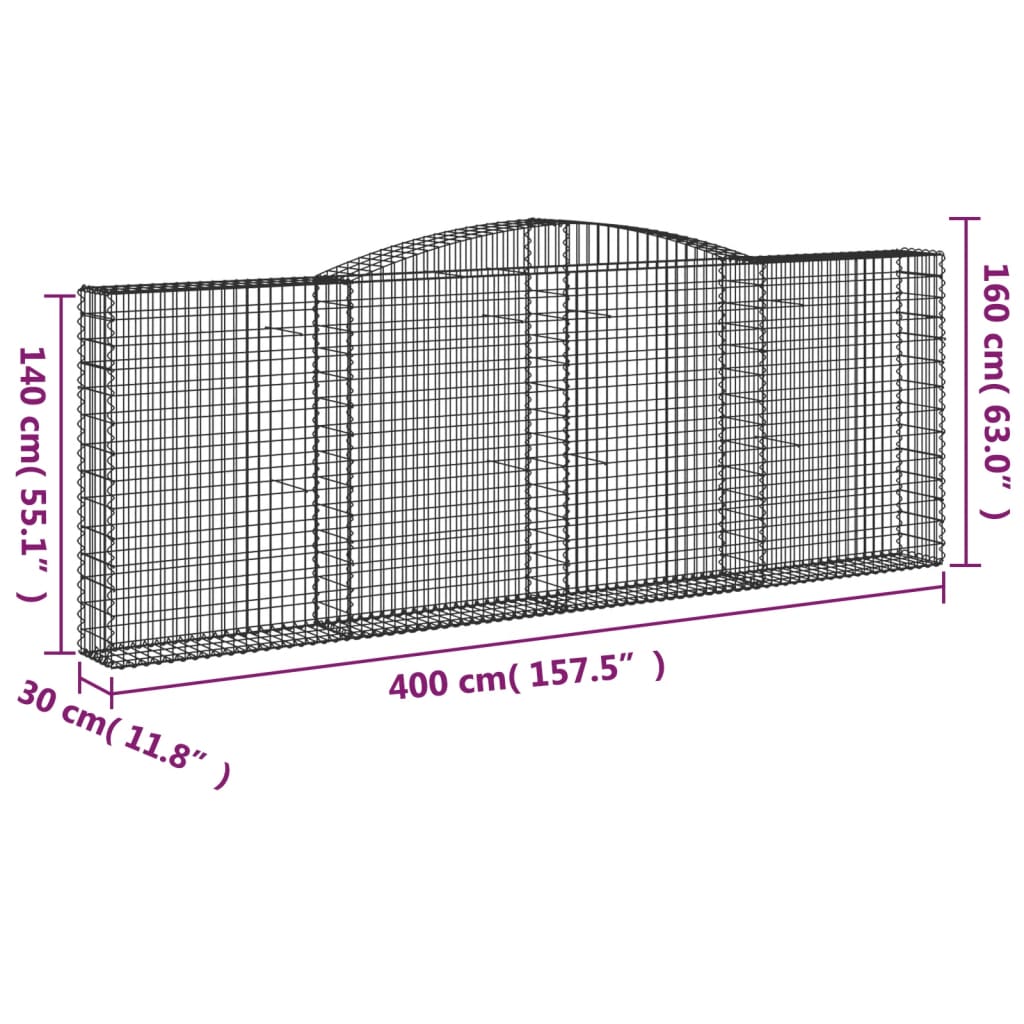 Cesti Gabbioni ad Arco 2 pz 400x30x140/160 cm Ferro Zincato - homemem39