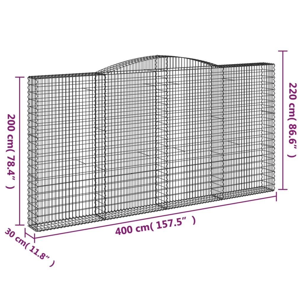 Cesti Gabbioni ad Arco 3 pz 400x30x200/220 cm Ferro Zincato - homemem39