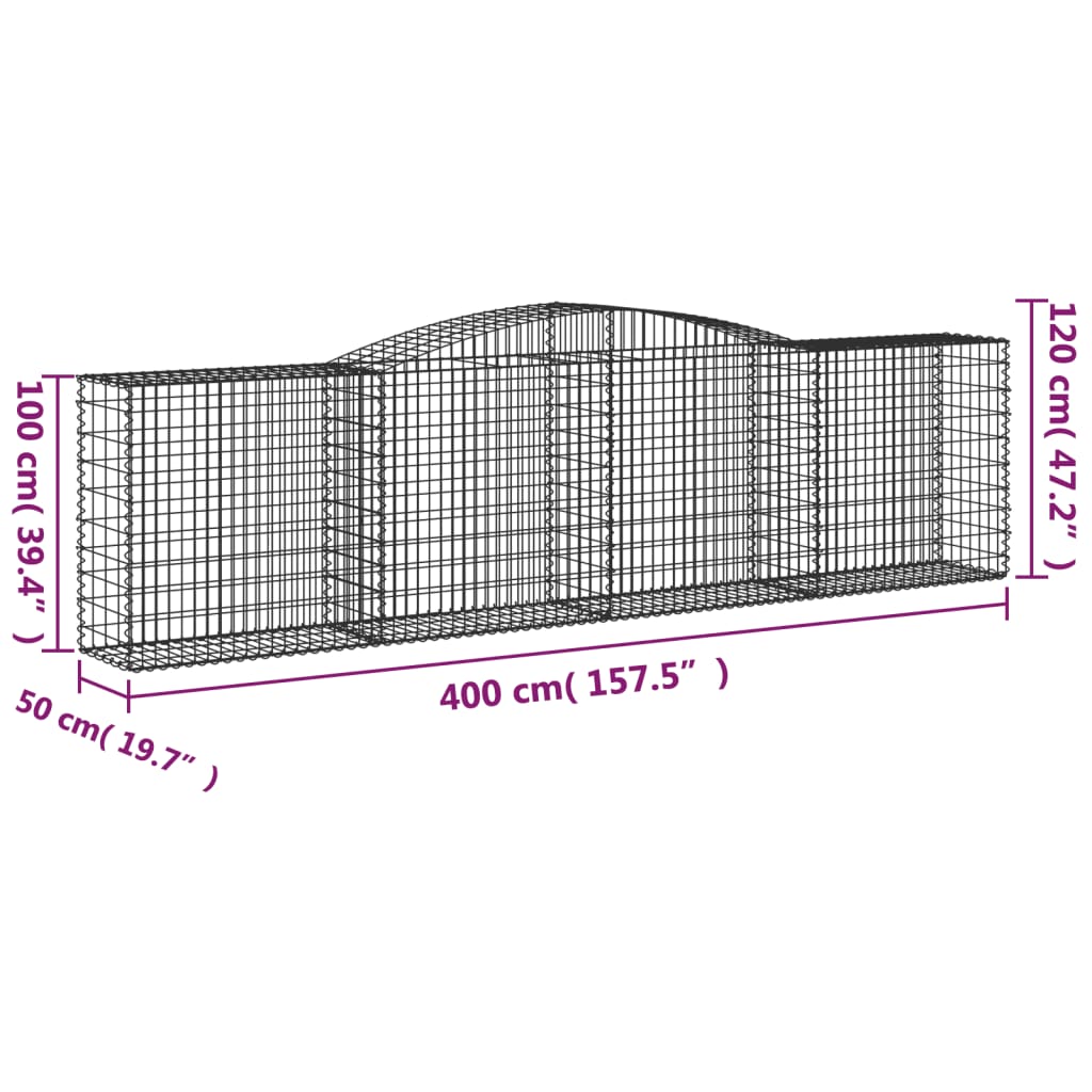 Cesti Gabbioni ad Arco 2 pz 400x50x100/120 cm Ferro Zincato - homemem39