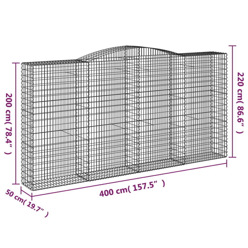 Cesti Gabbioni ad Arco 3 pz 400x50x200/220 cm Ferro Zincato - homemem39