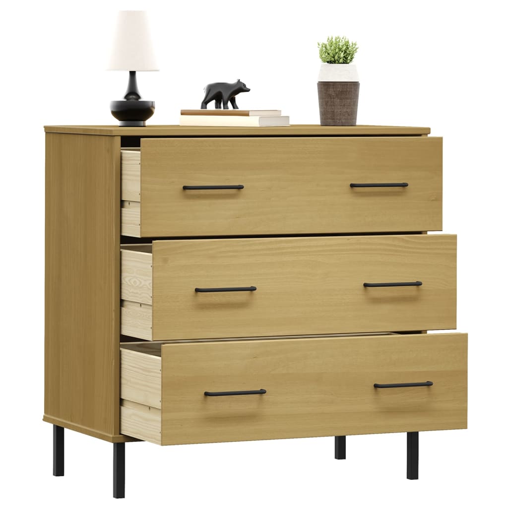 Credenza 3 Cassetti Marrone 77x40x79,5 cm Legno Massello OSLO - homemem39