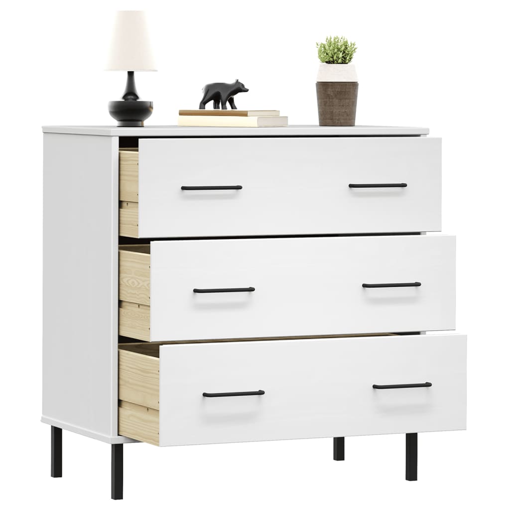 Credenza con 3 Cassetti Bianca 77x40x79,5cm Legno Massello OSLO - homemem39