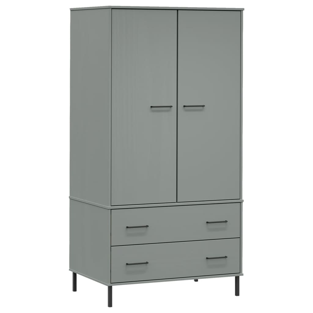 Armadio Gambe Metallo Grigio 90x55x172,5 cm Legno Massello OSLO - homemem39