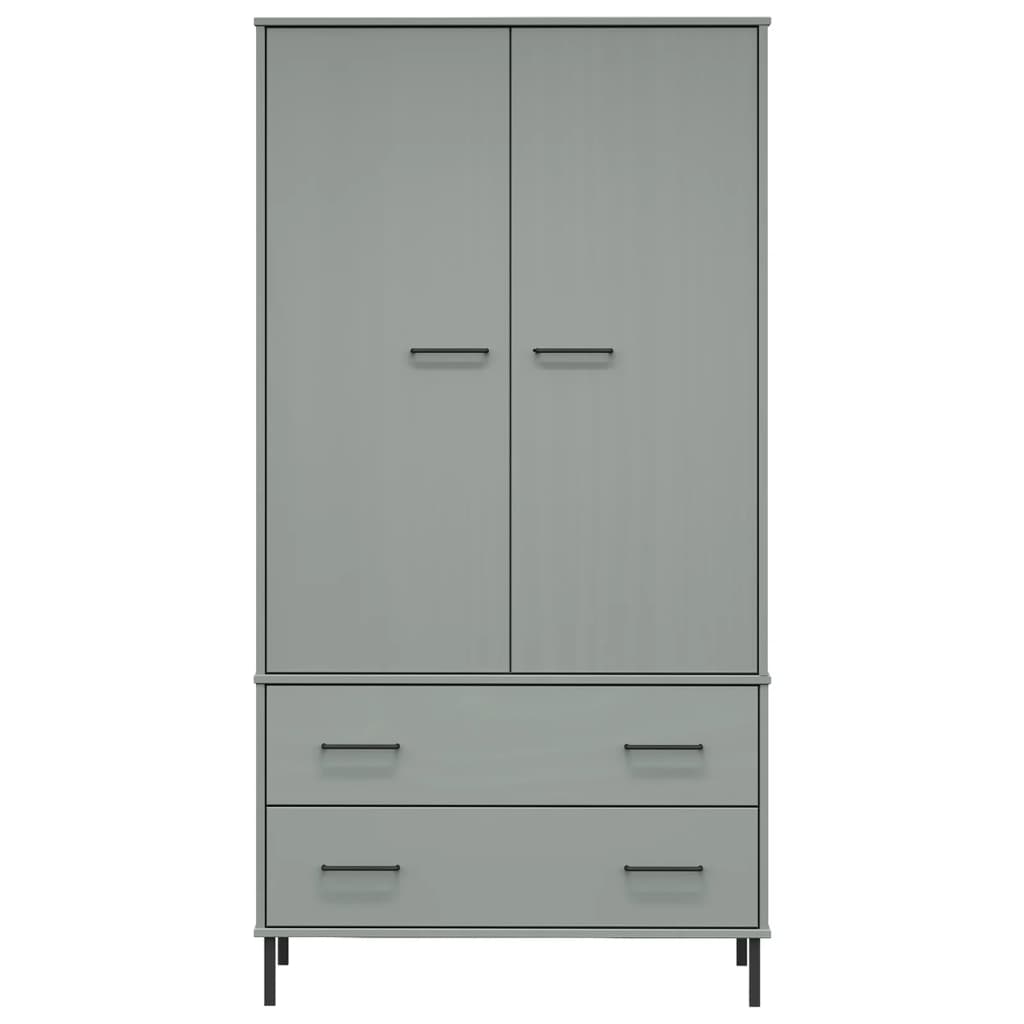 Armadio Gambe Metallo Grigio 90x55x172,5 cm Legno Massello OSLO - homemem39