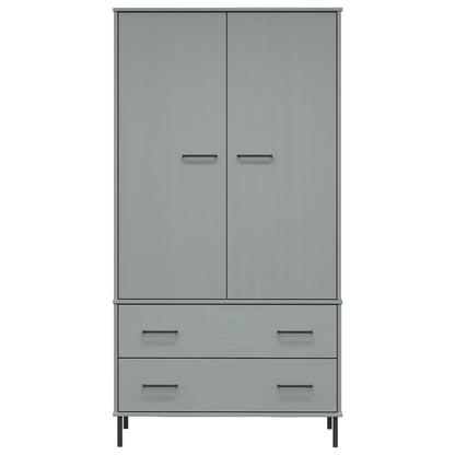 Armadio Gambe Metallo Grigio 90x55x172,5 cm Legno Massello OSLO - homemem39