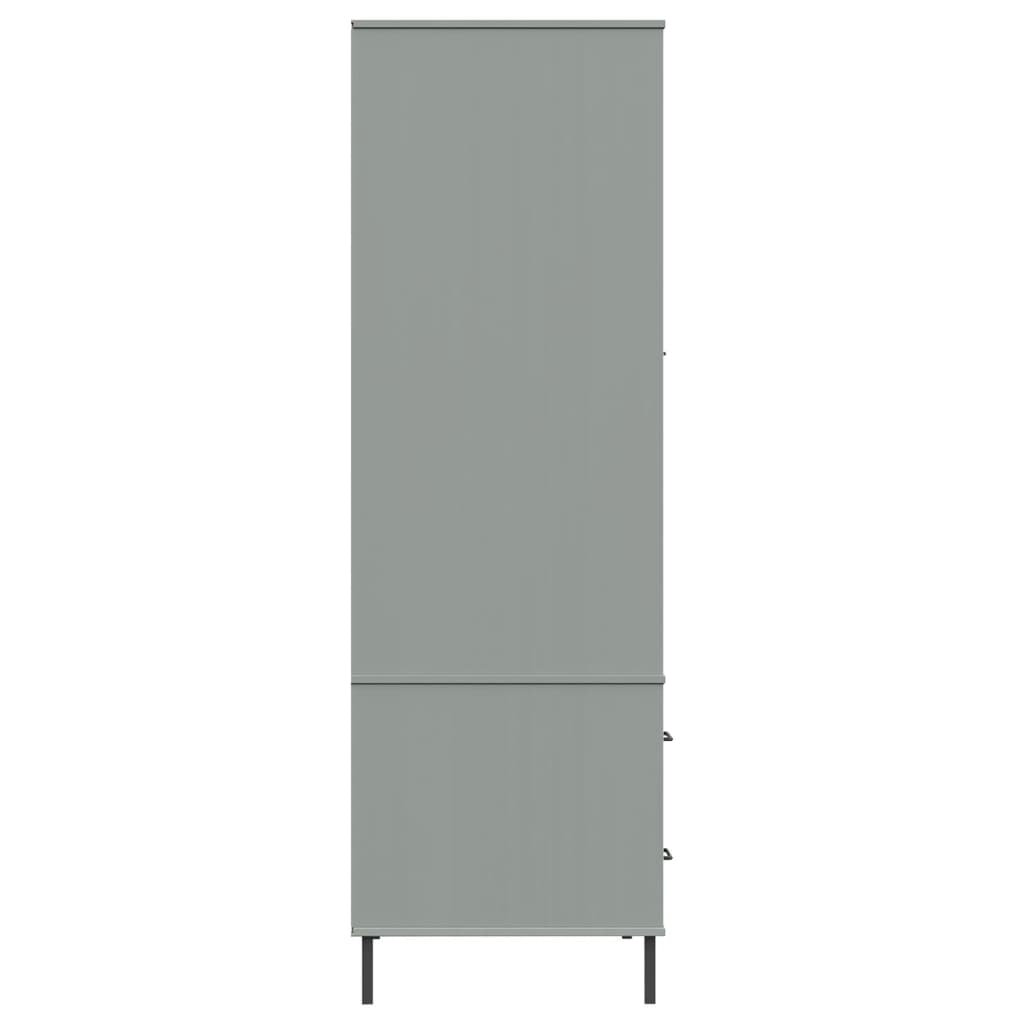 Armadio Gambe Metallo Grigio 90x55x172,5 cm Legno Massello OSLO - homemem39