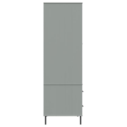 Armadio Gambe Metallo Grigio 90x55x172,5 cm Legno Massello OSLO - homemem39