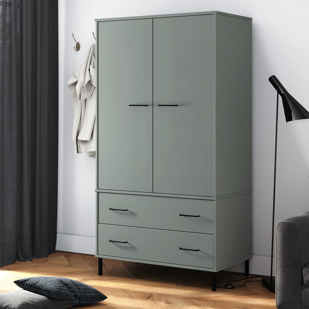 Armadio Gambe Metallo Grigio 90x55x172,5 cm Legno Massello OSLO - homemem39