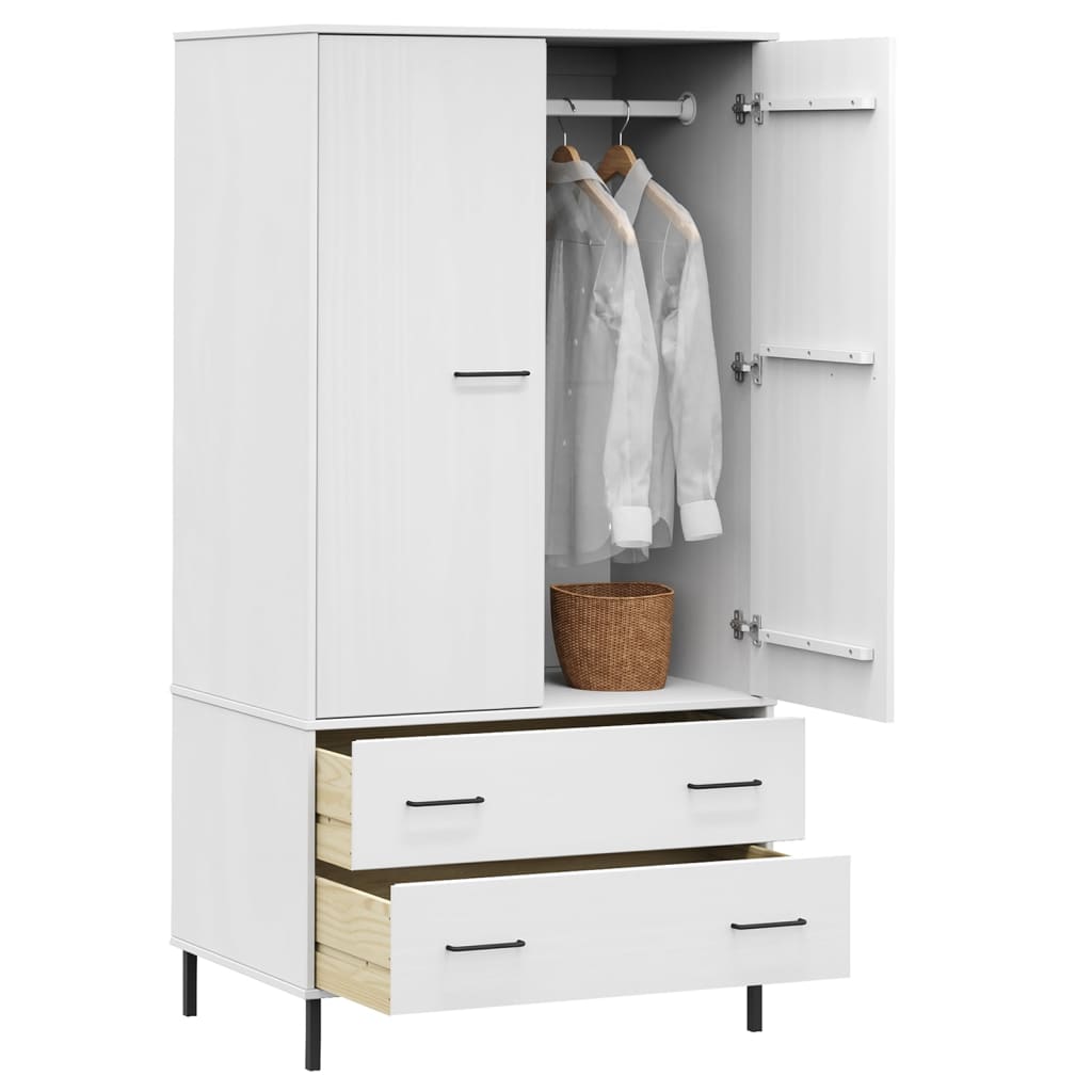 Armadio Gambe Metallo Bianco 90x55x172,5 cm Legno Massello OSLO - homemem39