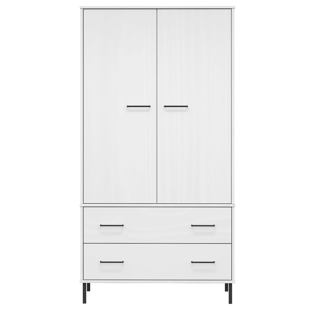 Armadio Gambe Metallo Bianco 90x55x172,5 cm Legno Massello OSLO - homemem39